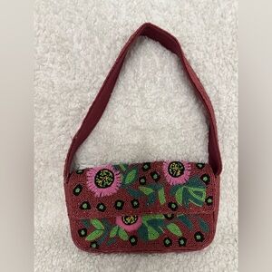 NWT Handcrafted Floral Beaded Shoulder Bag